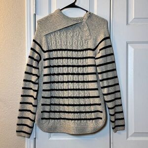 Croft & Barrow Tan with Black Strip Cowl Neck Long Sleeve Sweater Womens Size Sm
